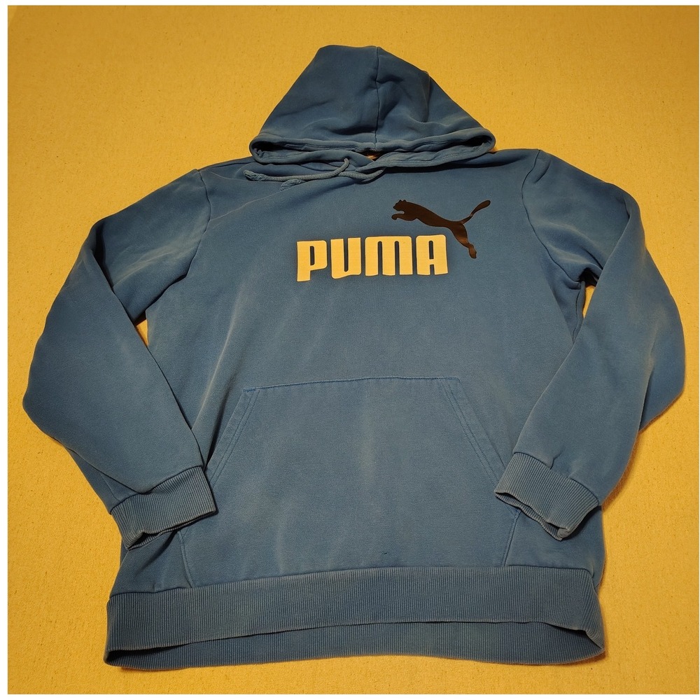 Puma Mens Essentials Logo Hoodie Blue Fleece Pullover Sweatshirt Size Medium